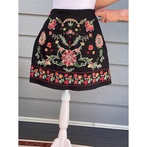 Miami Women's Size Small Black Mini Skirt with Floral Embroidered Front‎ Cotton